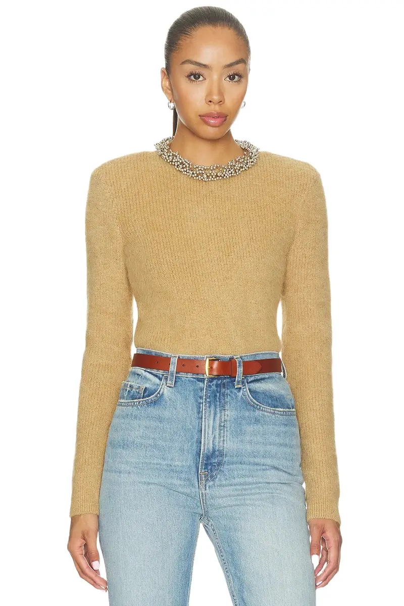 Self-Portrait Brown Beaded Trim Knit Jumper