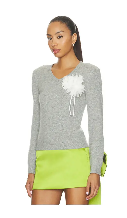 Self-Portrait Grey Flower Wool Jumper | Thumbnail 3 Self-Portrait Grey Flower Wool Jumper | Thumbnail 3