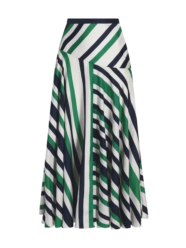Adam Lippes Thea Striped Silk Midi Skirt | Image 1 Adam Lippes Thea Striped Silk Midi Skirt | Image 1
