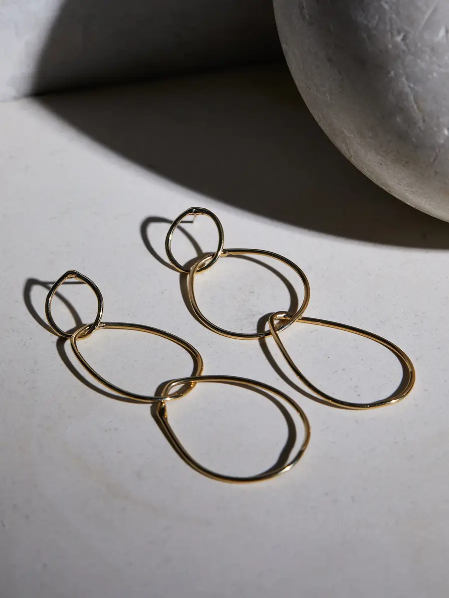 aligrace Yellow Gold Triple Hoop Earrings | Thumbnail 2
