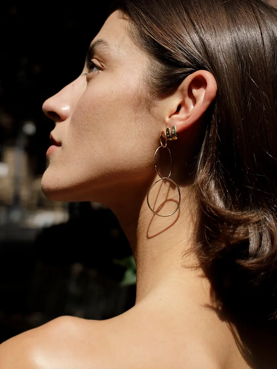 aligrace Yellow Gold Triple Hoop Earrings | Thumbnail 3