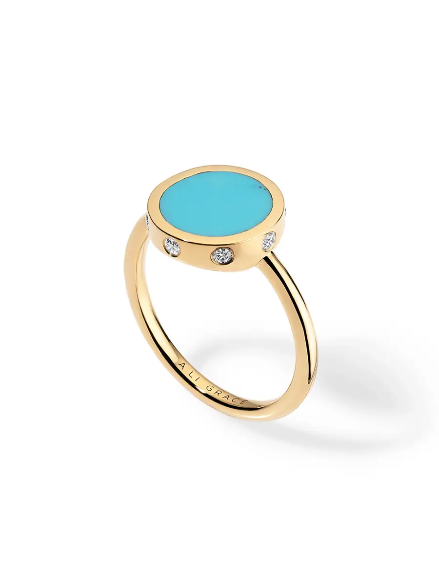 aligrace Yellow Gold with Turquoise & Side Diamonds Ring | Thumbnail 2