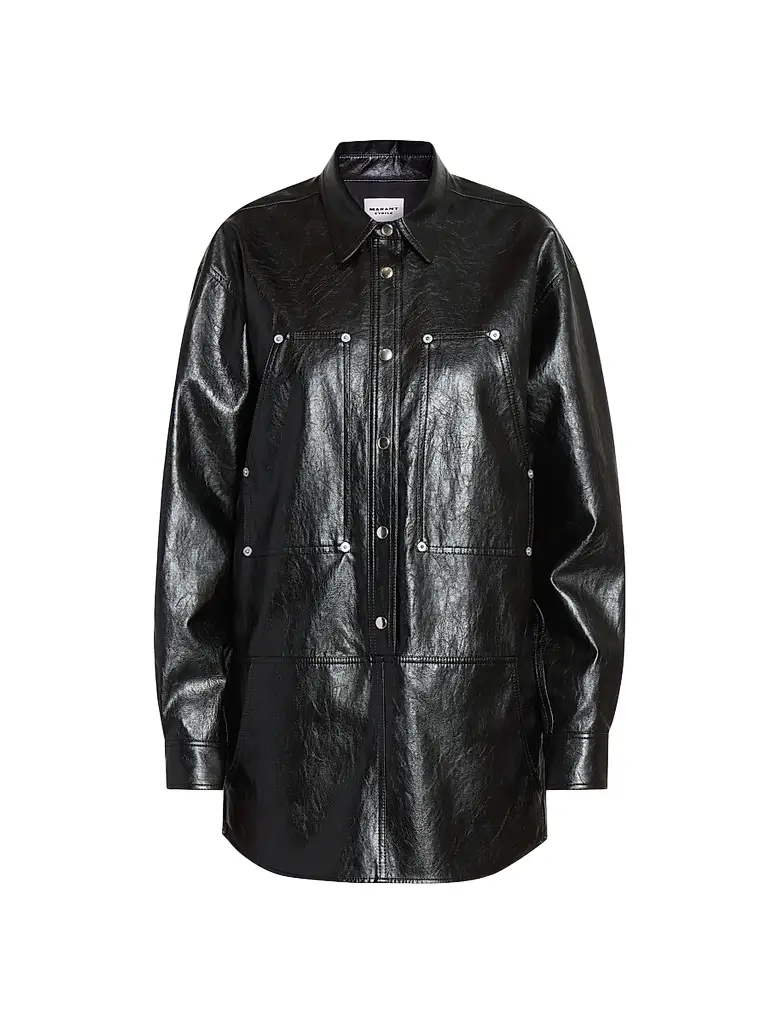 ISABEL MARANT ÉTOILE Women's Ayali Faux-Leather Shirtdress - Black | Image 1 ISABEL MARANT ÉTOILE Women's Ayali Faux-Leather Shirtdress - Black | Image 1