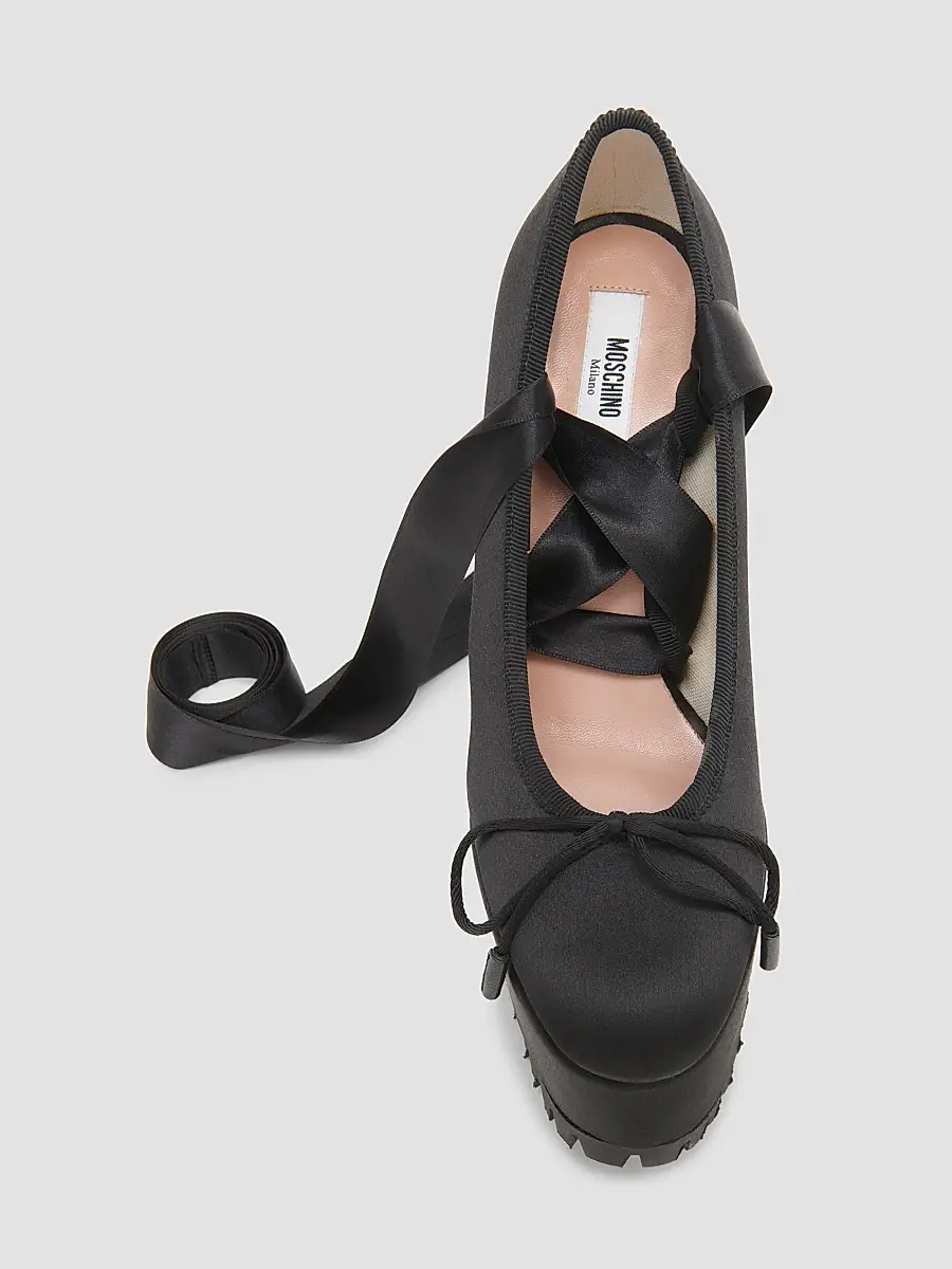 MOSCHINO Women's Ballerina Satin 145MM Platform Pumps | Thumbnail 4 MOSCHINO Women's Ballerina Satin 145MM Platform Pumps | Thumbnail 4