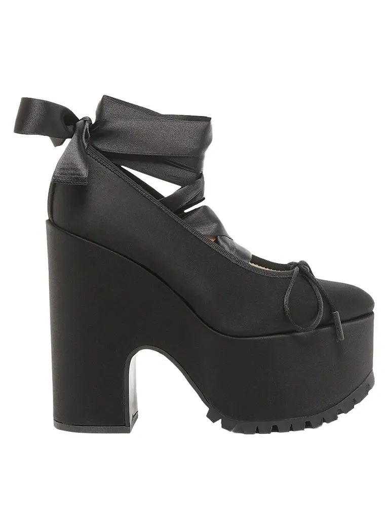 MOSCHINO Women's Ballerina Satin 145MM Platform Pumps - Black | Image 1 MOSCHINO Women's Ballerina Satin 145MM Platform Pumps - Black | Image 1