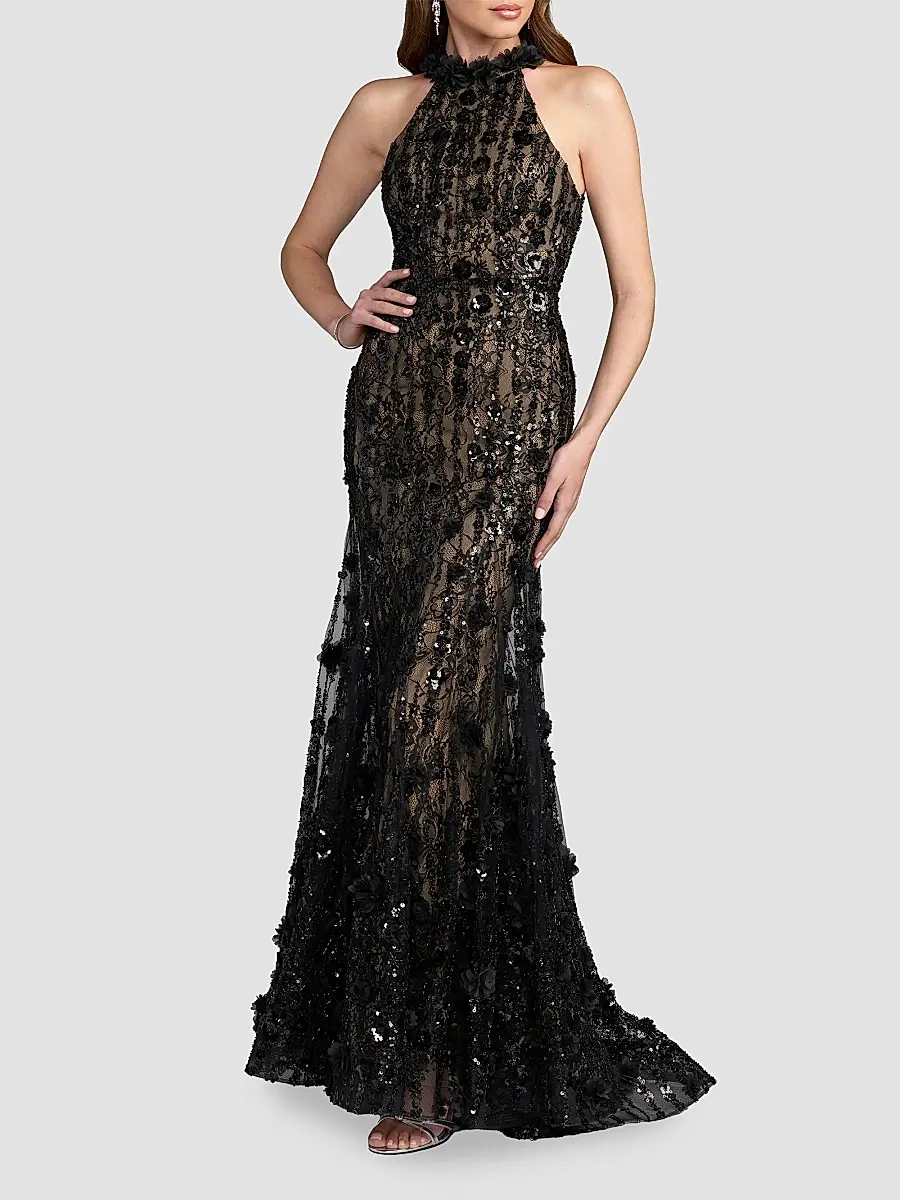 Mac Duggal Women's Beaded Lace Sleeveless Mermaid Gown | Thumbnail 2 Mac Duggal Women's Beaded Lace Sleeveless Mermaid Gown | Thumbnail 2