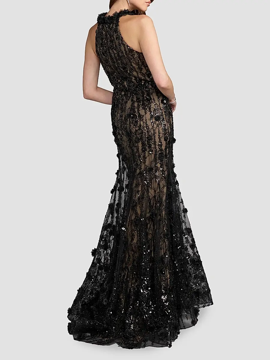 Mac Duggal Women's Beaded Lace Sleeveless Mermaid Gown | Thumbnail 3 Mac Duggal Women's Beaded Lace Sleeveless Mermaid Gown | Thumbnail 3