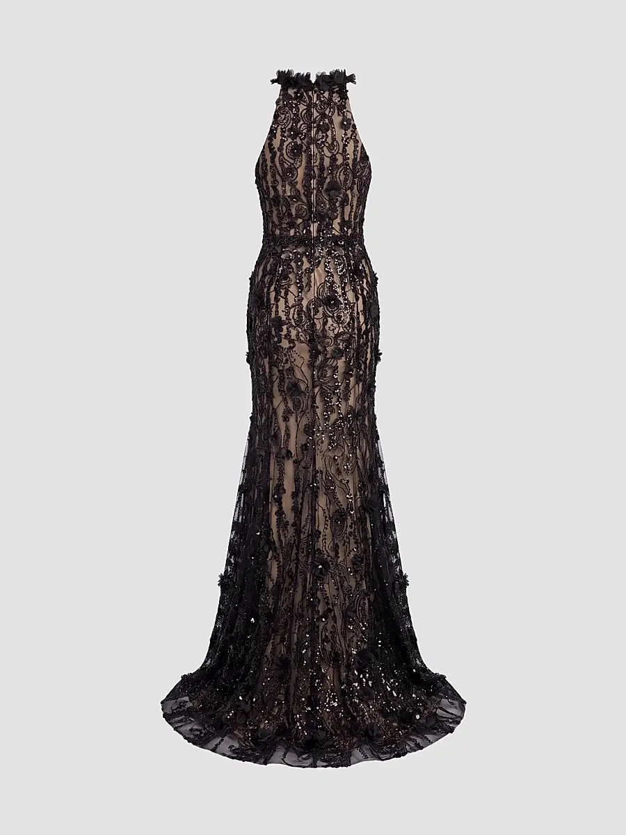 Mac Duggal Women's Beaded Lace Sleeveless Mermaid Gown | Thumbnail 6 Mac Duggal Women's Beaded Lace Sleeveless Mermaid Gown | Thumbnail 6