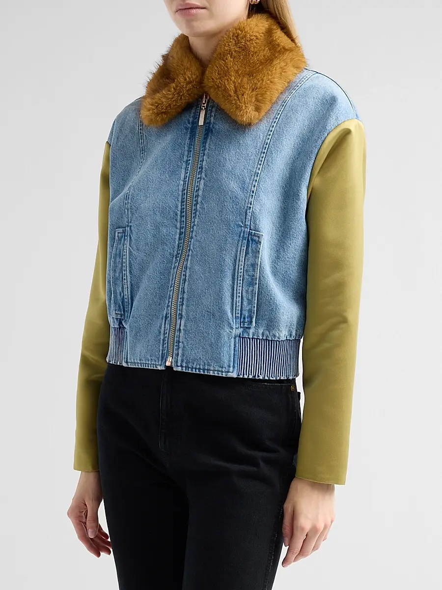 TANYA TAYLOR Women's Rue Mixed-Media Jacket | Thumbnail 4