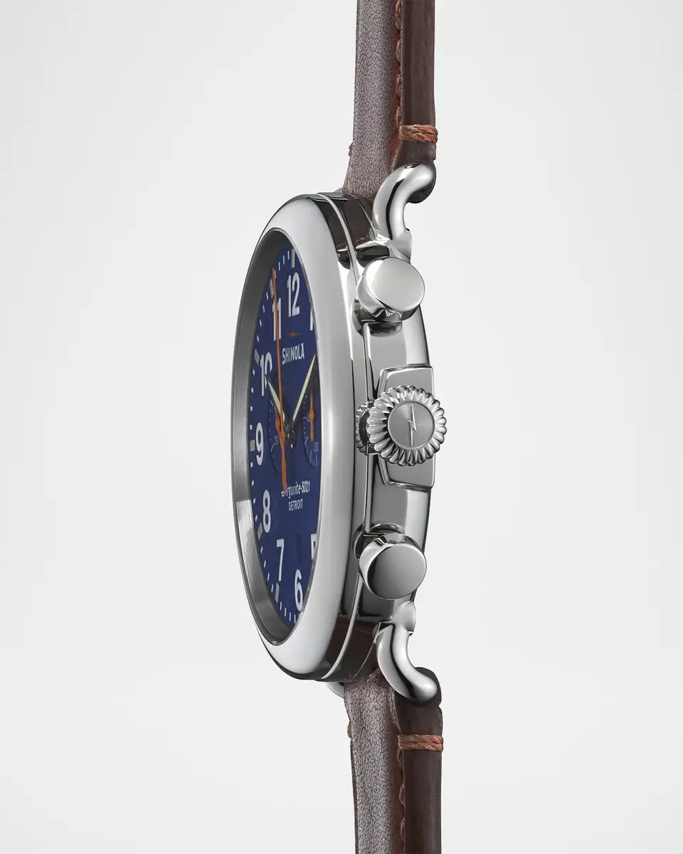 Shinola 47mm Runwell Chronograph Watch, Blue/Cognac | Thumbnail 2 Shinola 47mm Runwell Chronograph Watch, Blue/Cognac | Thumbnail 2