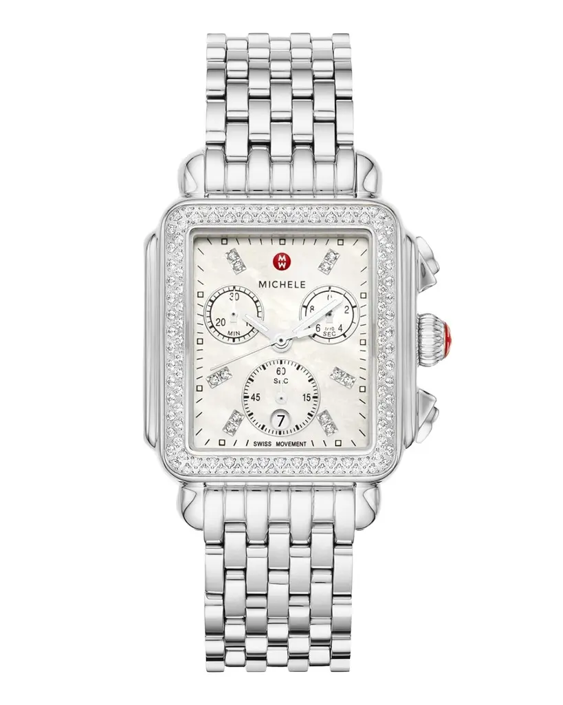 Michele Deco 18mm Stainless Steel Diamond Bracelet Watch