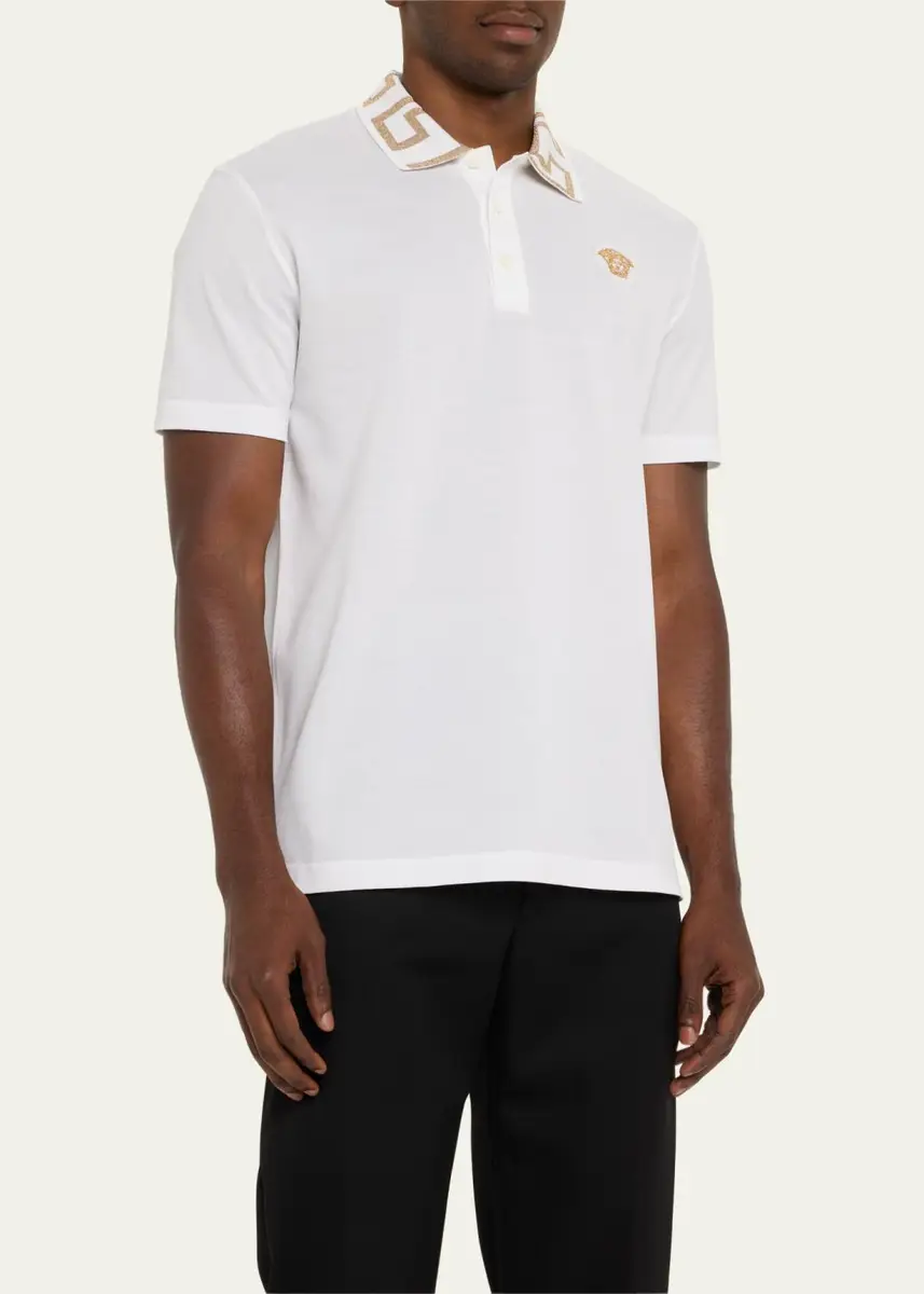 Versace Men's Greca-Collar Polo Shirt | Thumbnail 4 Versace Men's Greca-Collar Polo Shirt | Thumbnail 4