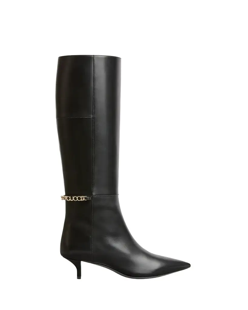 Gucci Signoria Leather Logo Chain Tall Boots | Image 1 Gucci Signoria Leather Logo Chain Tall Boots | Image 1