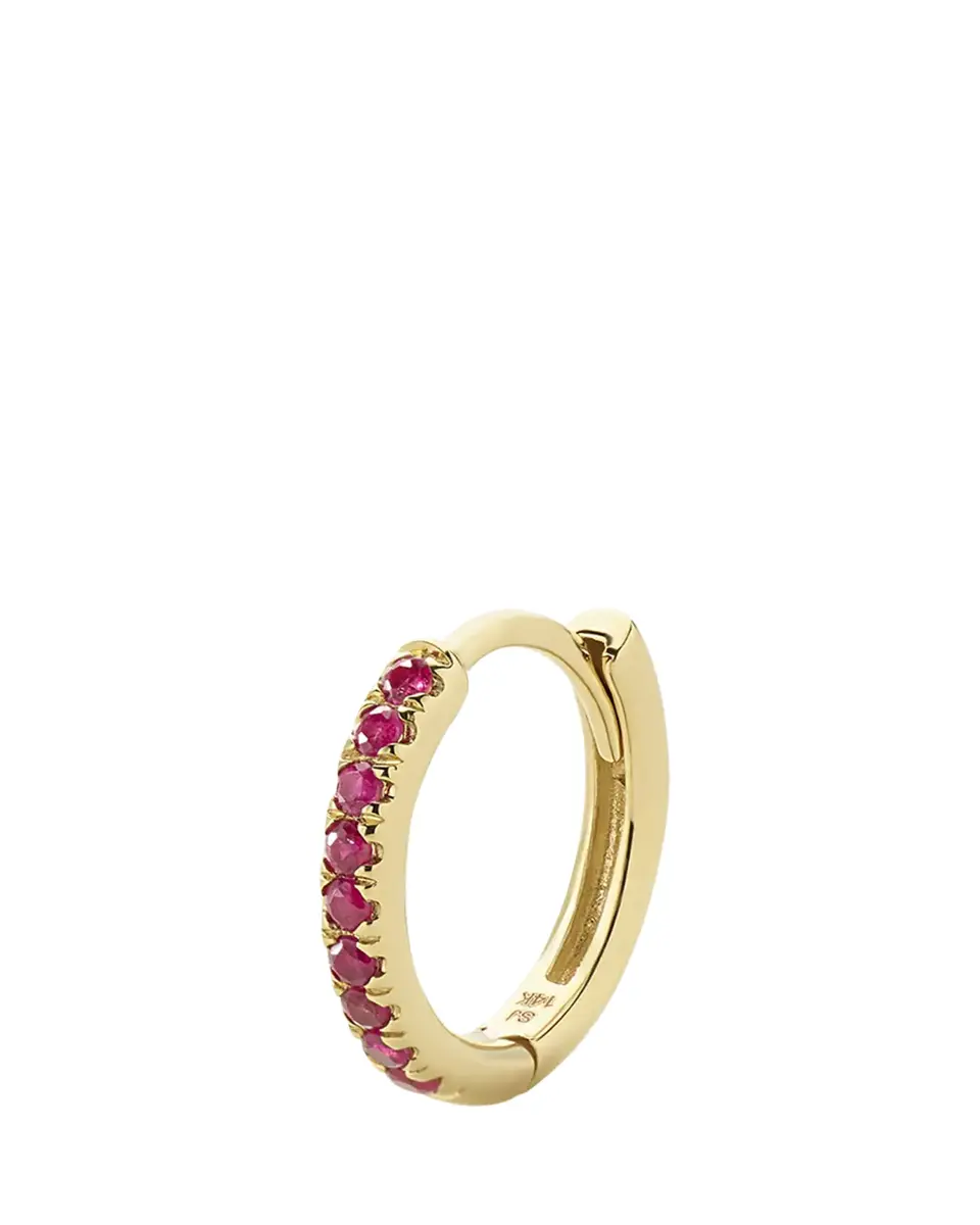 Alison Lou 14K Yellow Gold Ruby Huggie Earring, Single | Thumbnail 2 Alison Lou 14K Yellow Gold Ruby Huggie Earring, Single | Thumbnail 2