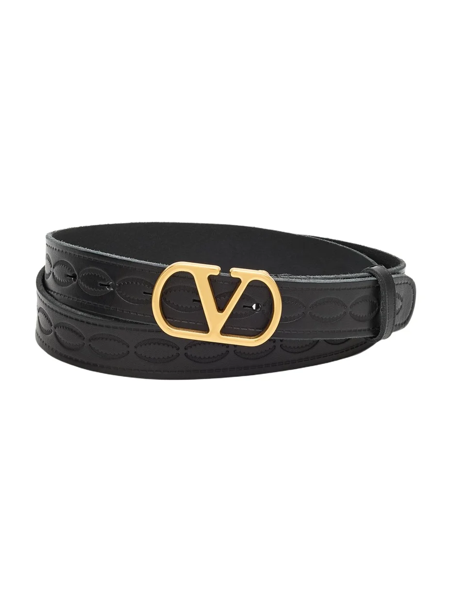 Men's Leather V Logo Buckle Belt Men's Leather V Logo Buckle Belt