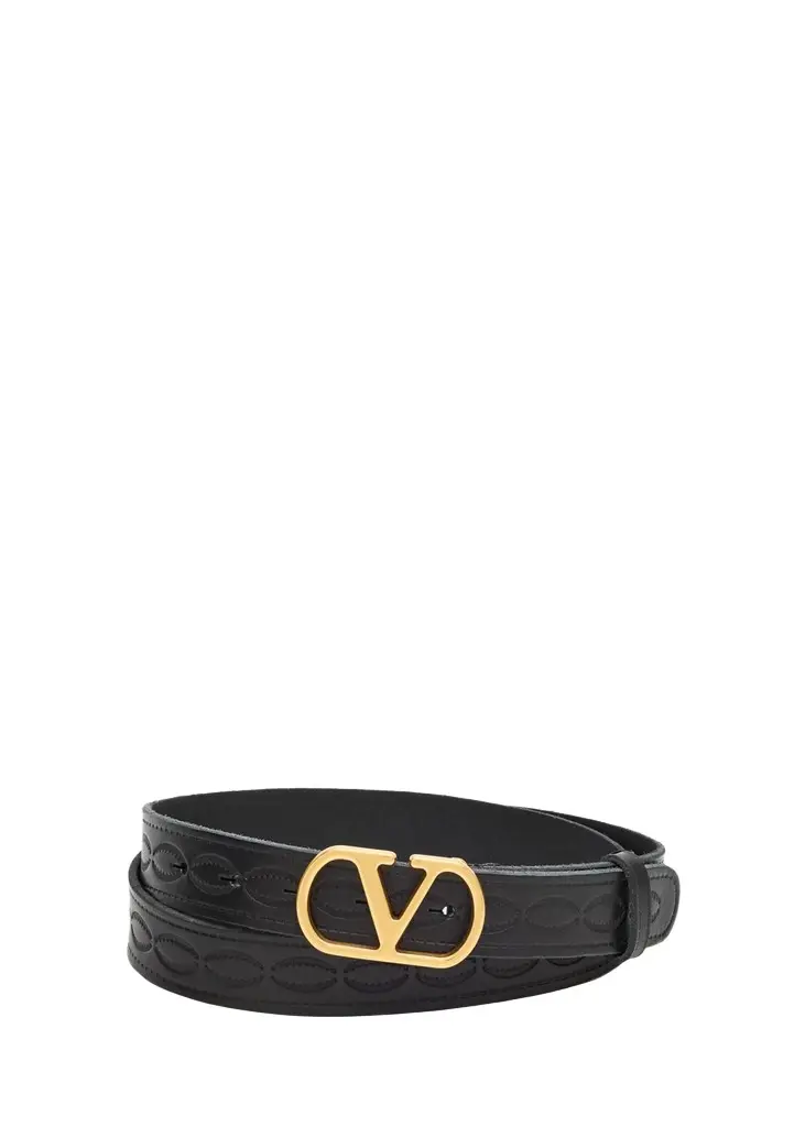 Valentino Garavani Men's Leather V Logo Buckle Belt