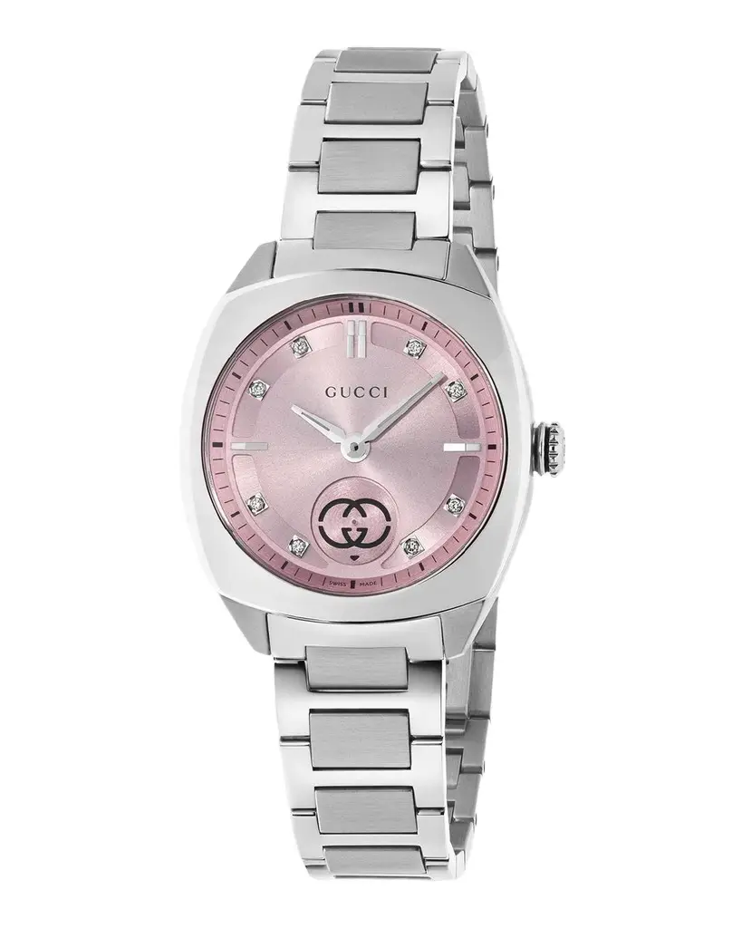 Gucci Interlocking G Small Pink 8 Diamond Stainless Steel Watch with Bracelet Strap | Image 1 Gucci Interlocking G Small Pink 8 Diamond Stainless Steel Watch with Bracelet Strap | Image 1