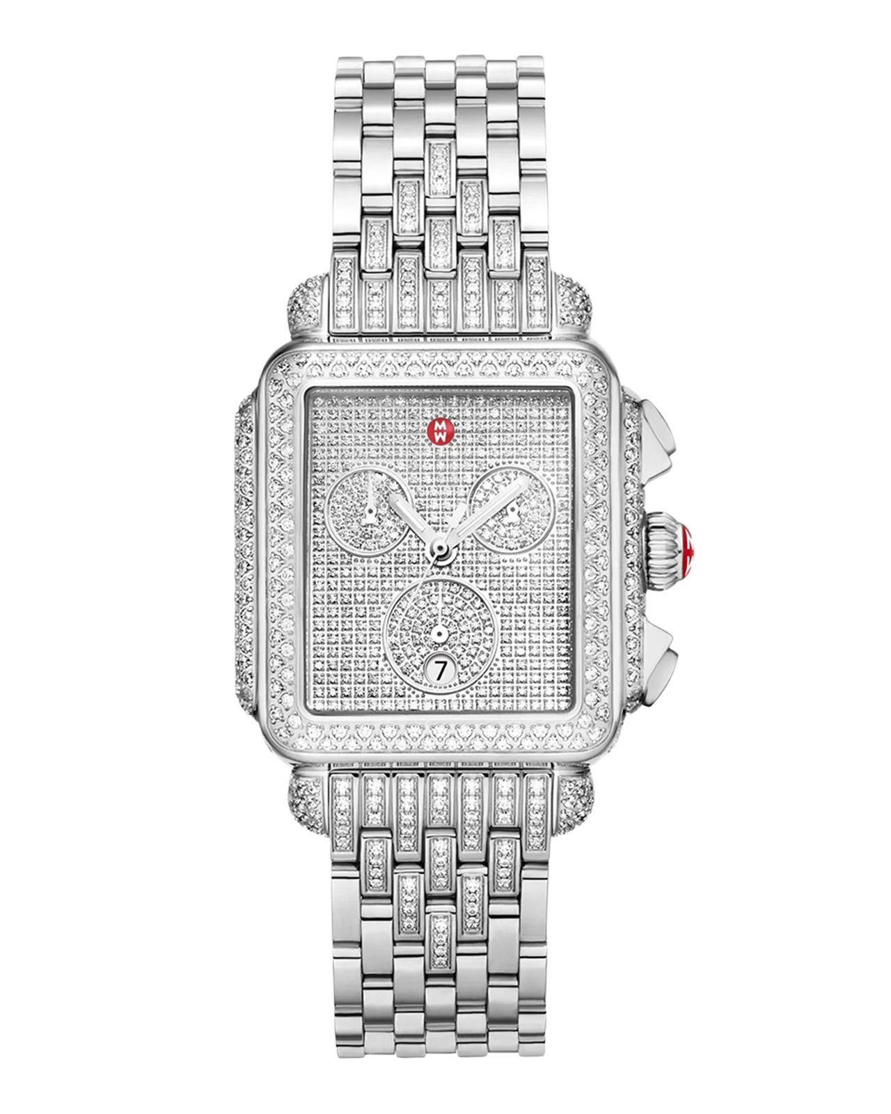 Michele Limited Edition Deco Jubilee Stainless Steel Diamond Pavé Bracelet Watch