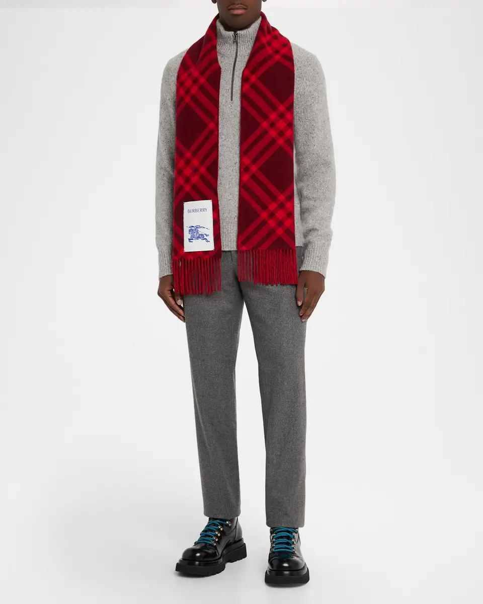 Burberry Men's Check Cashmere Scarf with EKD Label | Thumbnail 2 Burberry Men's Check Cashmere Scarf with EKD Label | Thumbnail 2
