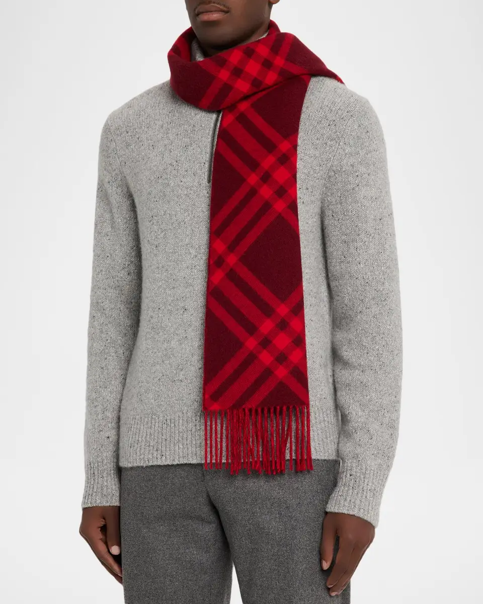 Burberry Men's Check Cashmere Scarf with EKD Label | Thumbnail 3 Burberry Men's Check Cashmere Scarf with EKD Label | Thumbnail 3