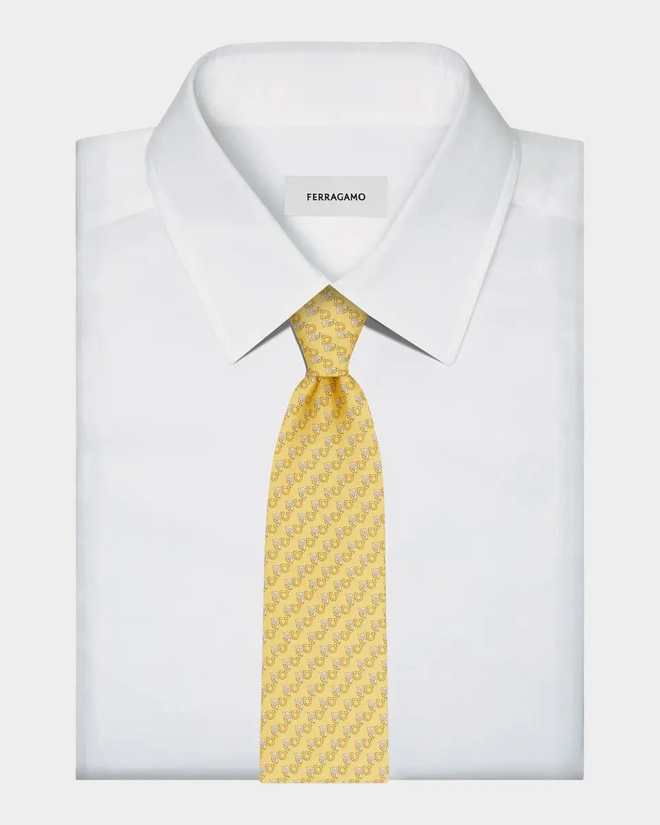 Ferragamo Men's Owl and Gancio Silk Tie | Thumbnail 2