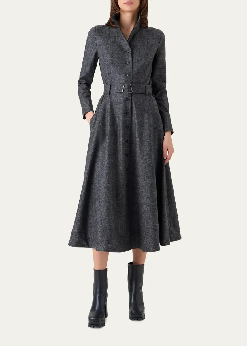 Akris Prince Of Whales Wool Stretch Flannel Belted Midi Shirtdress | Thumbnail 2 Akris Prince Of Whales Wool Stretch Flannel Belted Midi Shirtdress | Thumbnail 2