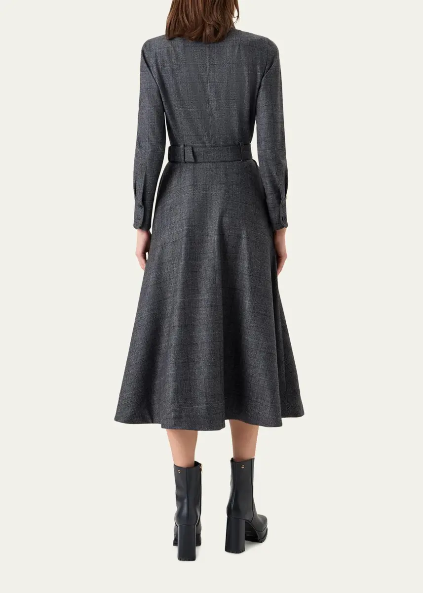 Akris Prince Of Whales Wool Stretch Flannel Belted Midi Shirtdress | Thumbnail 3 Akris Prince Of Whales Wool Stretch Flannel Belted Midi Shirtdress | Thumbnail 3