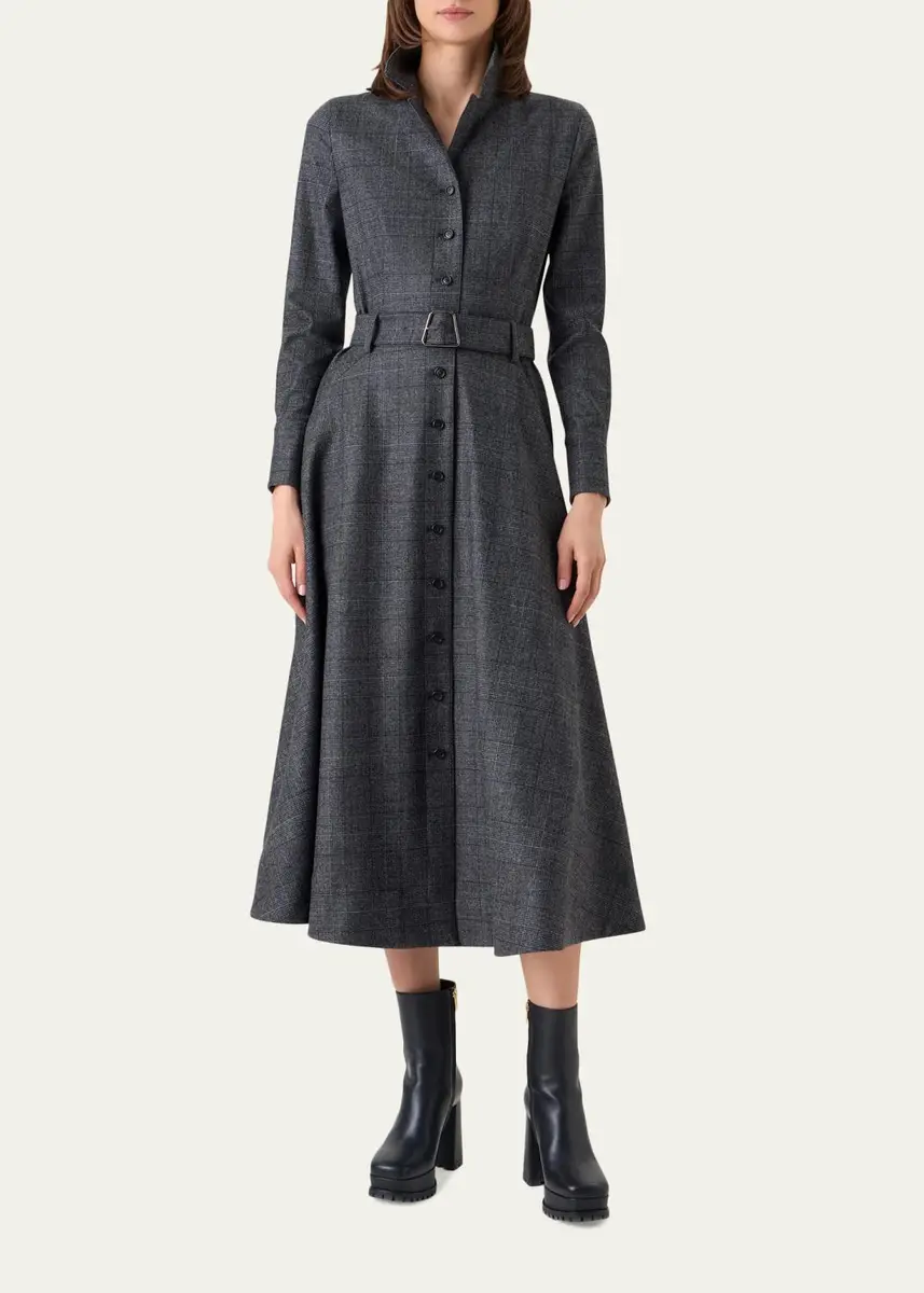 Akris Prince Of Whales Wool Stretch Flannel Belted Midi Shirtdress | Thumbnail 4 Akris Prince Of Whales Wool Stretch Flannel Belted Midi Shirtdress | Thumbnail 4