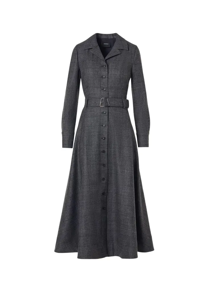Akris Prince Of Whales Wool Stretch Flannel Belted Midi Shirtdress | Image 1 Akris Prince Of Whales Wool Stretch Flannel Belted Midi Shirtdress | Image 1
