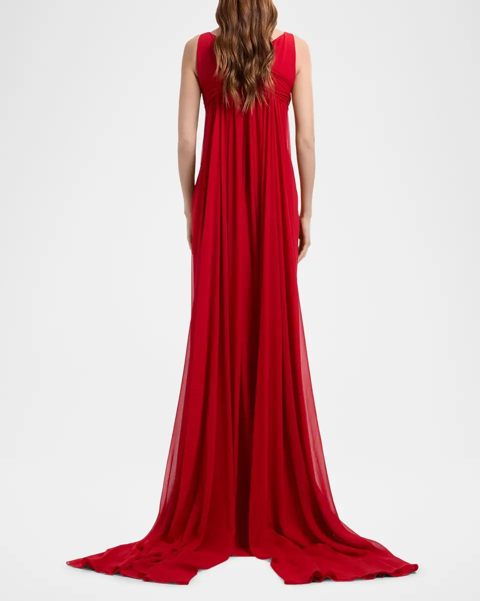 Elie Saab Sleeveless Empire-Waist Silk Cape Trumpet Gown | Thumbnail 2