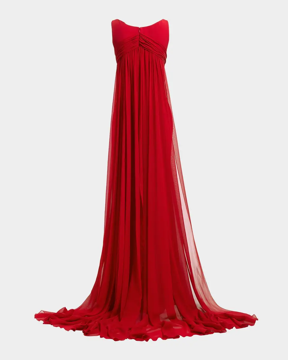 Elie Saab Sleeveless Empire-Waist Silk Cape Trumpet Gown | Thumbnail 3