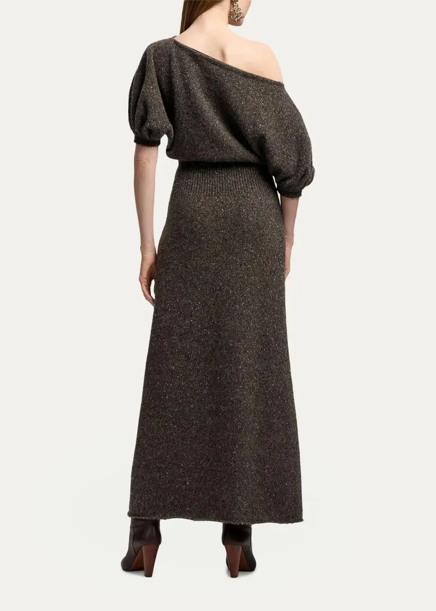 Ralph Lauren Collection Cecie Cashmere-Blend Donegal Off-The-Shoulder Maxi Day Dress | Thumbnail 3 Ralph Lauren Collection Cecie Cashmere-Blend Donegal Off-The-Shoulder Maxi Day Dress | Thumbnail 3