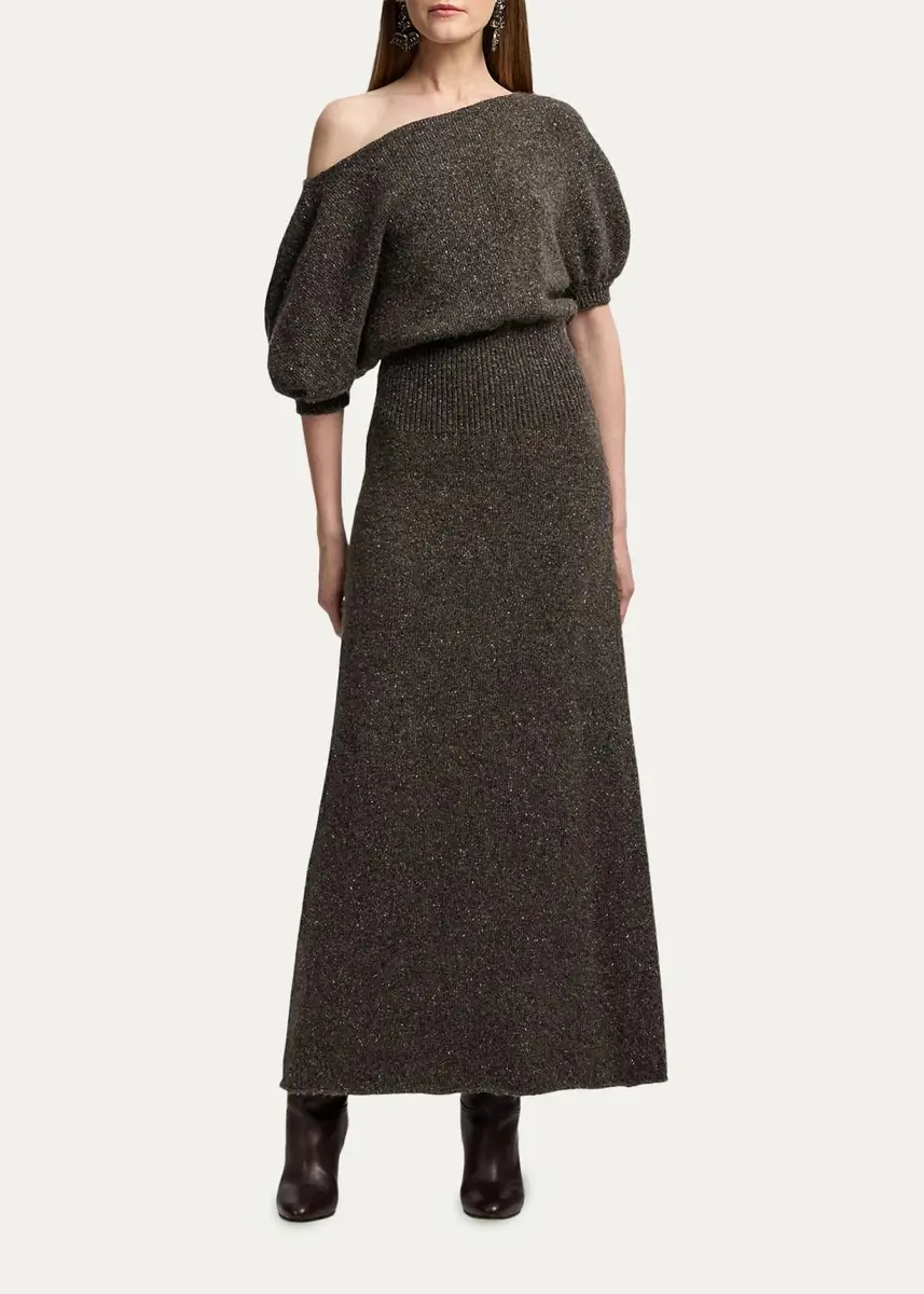 Ralph Lauren Collection Cecie Cashmere-Blend Donegal Off-The-Shoulder Maxi Day Dress | Thumbnail 4 Ralph Lauren Collection Cecie Cashmere-Blend Donegal Off-The-Shoulder Maxi Day Dress | Thumbnail 4