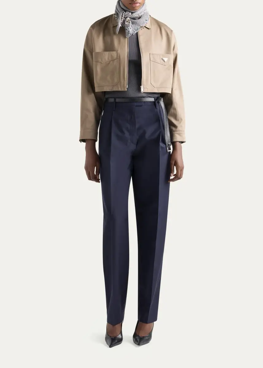 Prada Logo-Detail Cotton Crop Jacket | Thumbnail 2