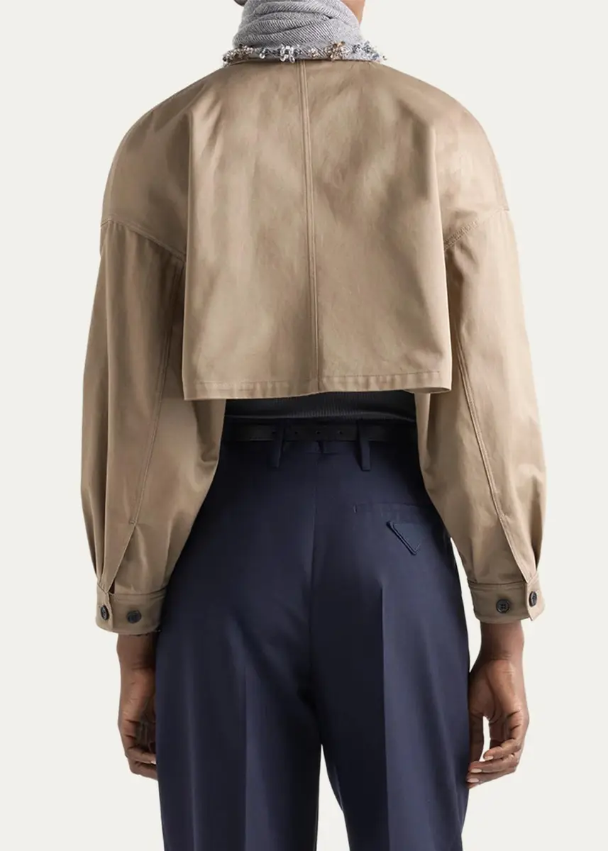 Prada Logo-Detail Cotton Crop Jacket | Thumbnail 3