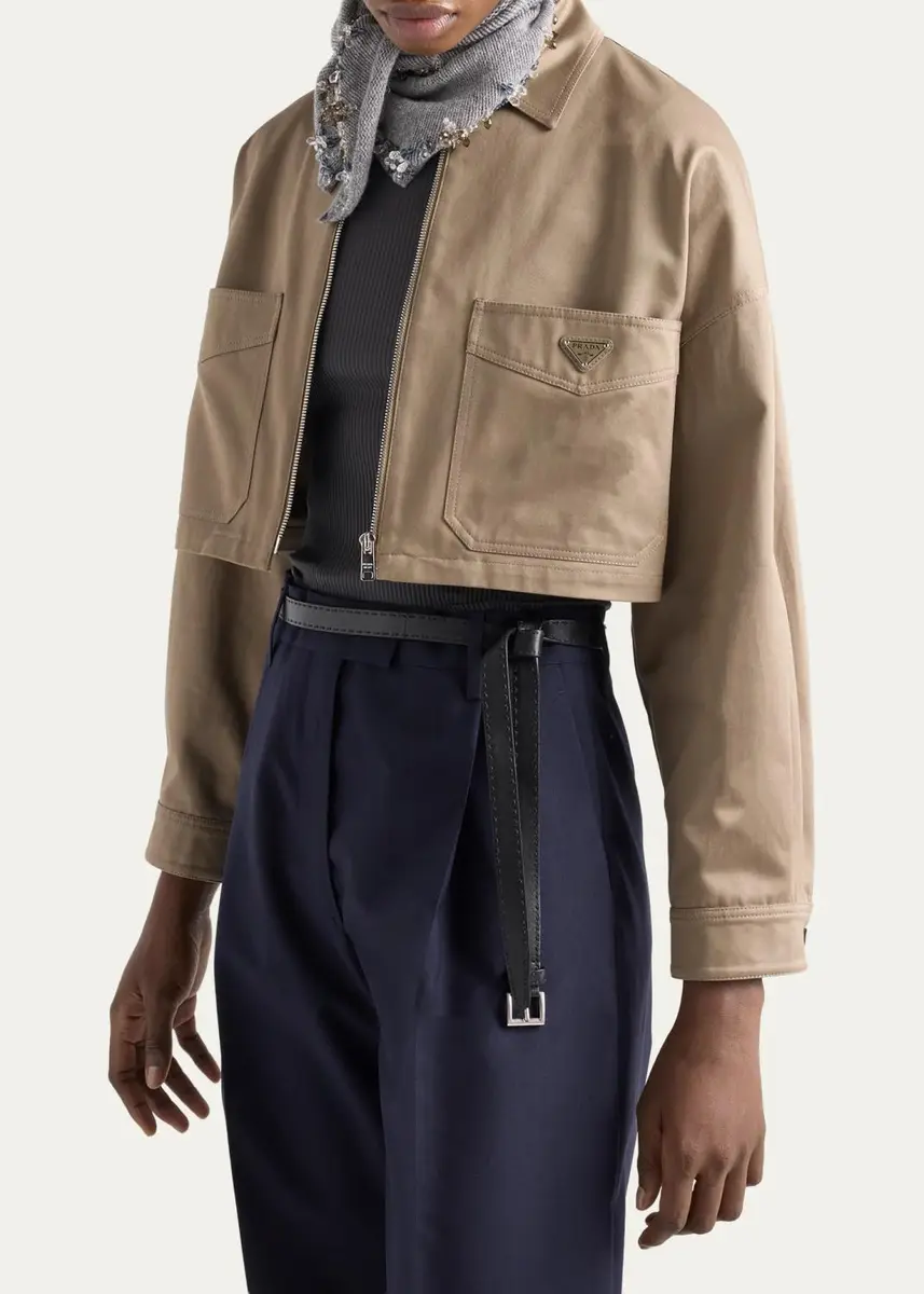 Prada Logo-Detail Cotton Crop Jacket | Thumbnail 4