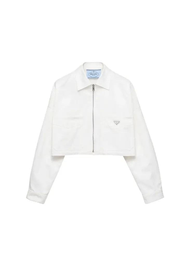 Prada Logo Cotton Crop Jacket | Image 1 Prada Logo Cotton Crop Jacket | Image 1