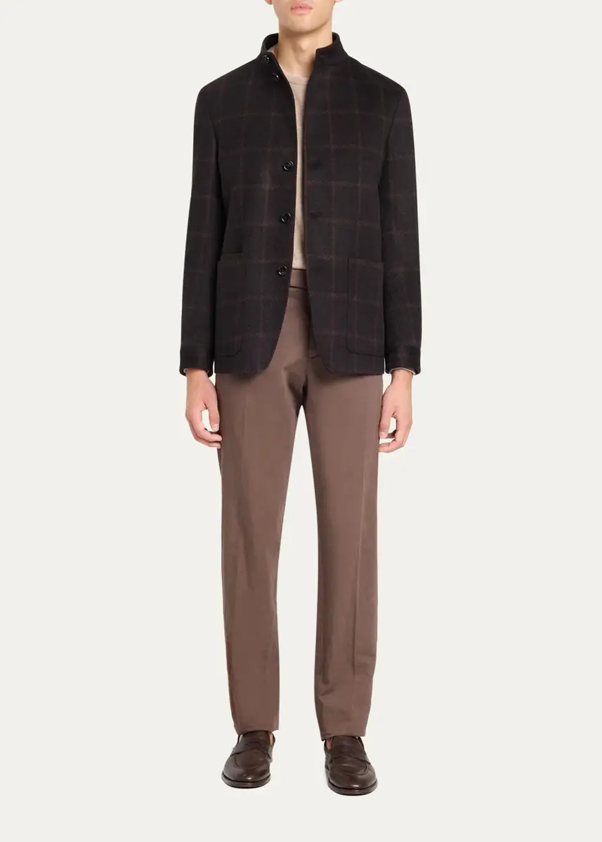 Zegna Men's Cashmere Grid Check Chore Jacket | Thumbnail 2 Zegna Men's Cashmere Grid Check Chore Jacket | Thumbnail 2