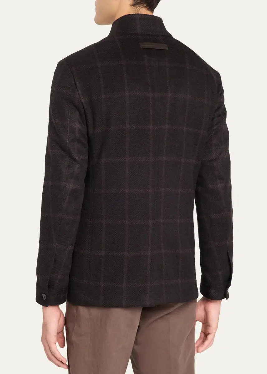 Zegna Men's Cashmere Grid Check Chore Jacket | Thumbnail 3 Zegna Men's Cashmere Grid Check Chore Jacket | Thumbnail 3