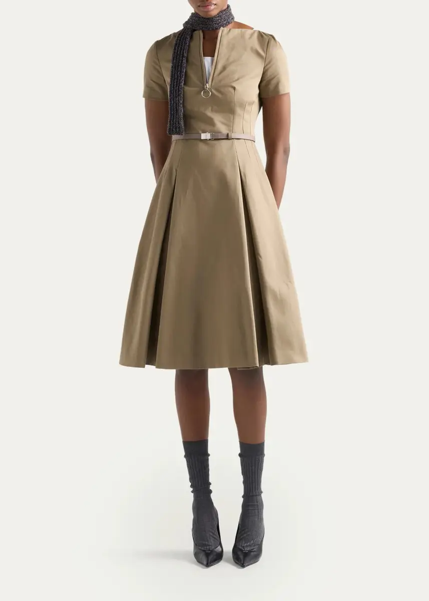 Prada Belted Cotton Knee-Length Dress | Thumbnail 2