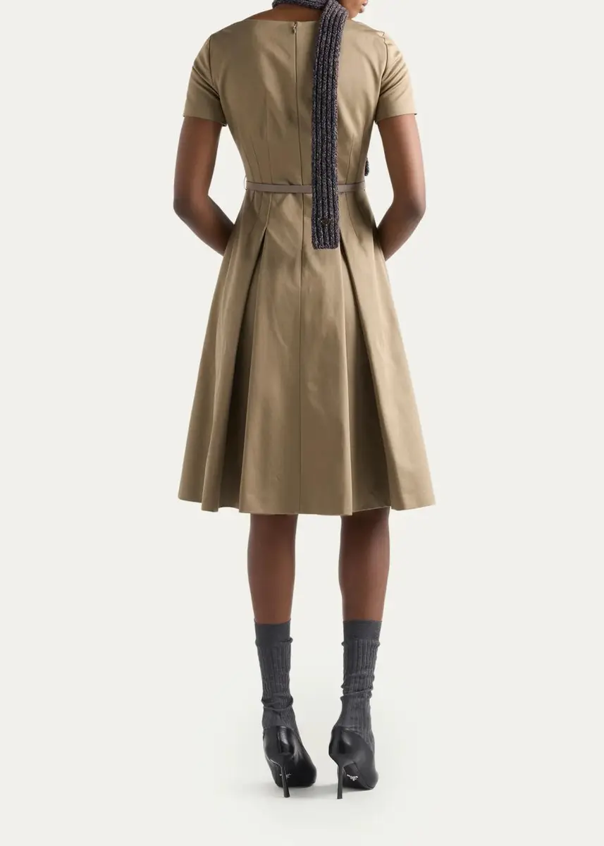 Prada Belted Cotton Knee-Length Dress | Thumbnail 3
