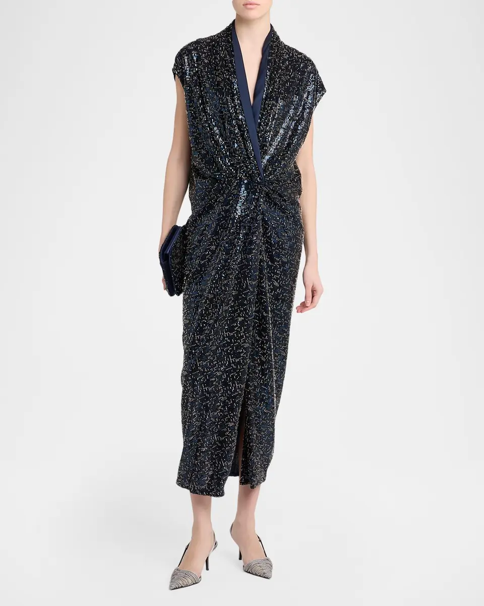 Giorgio Armani Sequined Cap-Sleeve Gathered Dress | Thumbnail 2 Giorgio Armani Sequined Cap-Sleeve Gathered Dress | Thumbnail 2