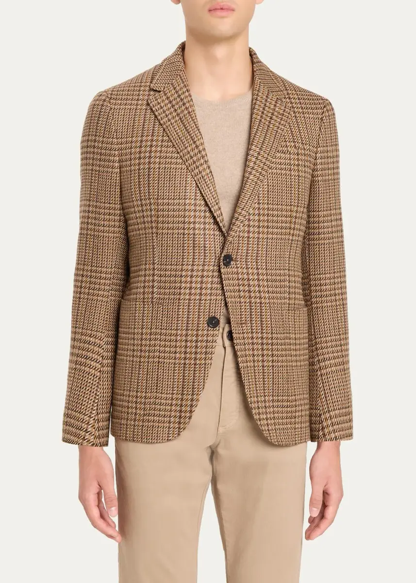 Zegna Men's Cashmere Glen Plaid Single-Breasted Sport Coat | Thumbnail 4