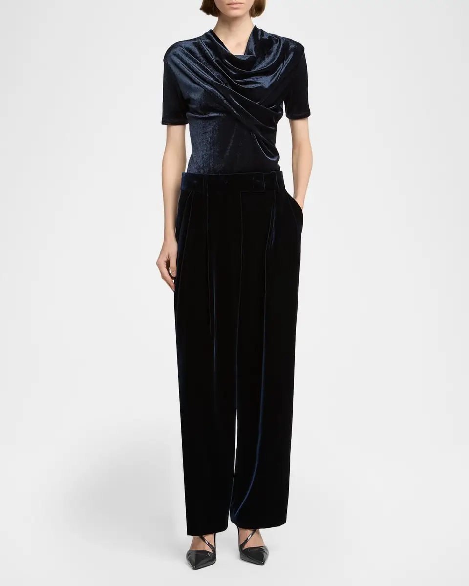 Giorgio Armani Velvet Silk-Blend Pleated Pants | Thumbnail 2 Giorgio Armani Velvet Silk-Blend Pleated Pants | Thumbnail 2