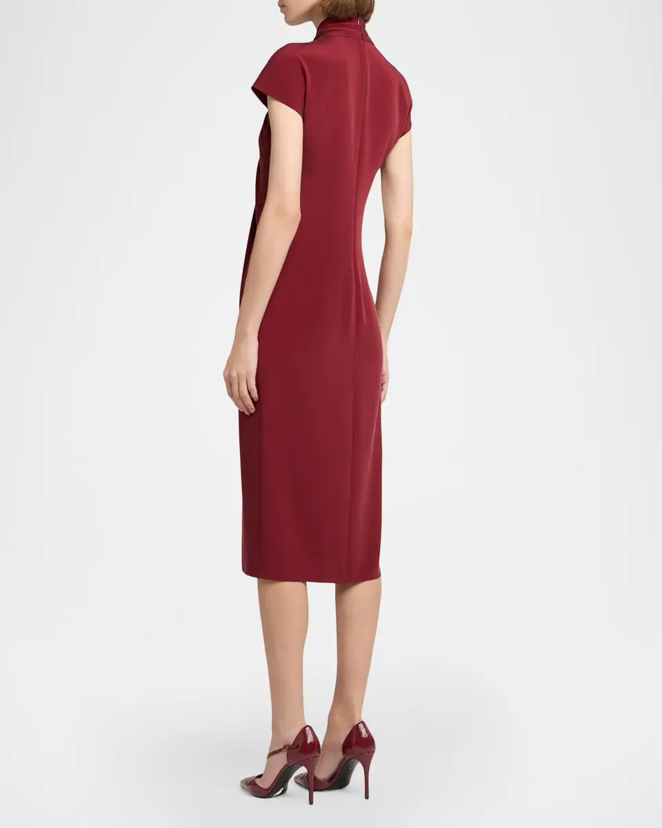 Giorgio Armani Draped Twisted-Collar Short-Sleeve Midi Dress | Thumbnail 3