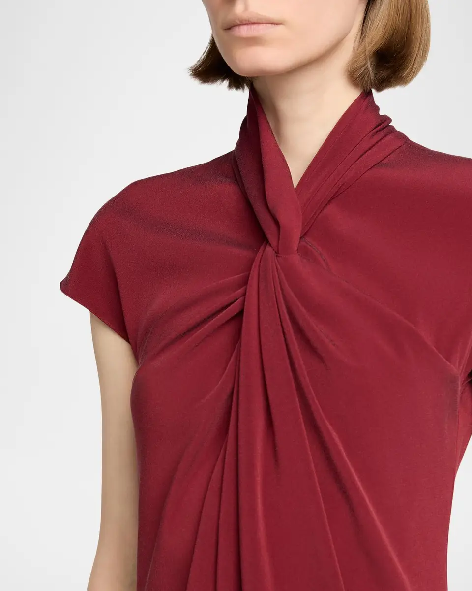 Giorgio Armani Draped Twisted-Collar Short-Sleeve Midi Dress | Thumbnail 5
