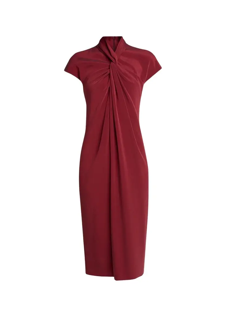 Giorgio Armani Draped Twisted-Collar Short-Sleeve Midi Dress | Image 1 Giorgio Armani Draped Twisted-Collar Short-Sleeve Midi Dress | Image 1