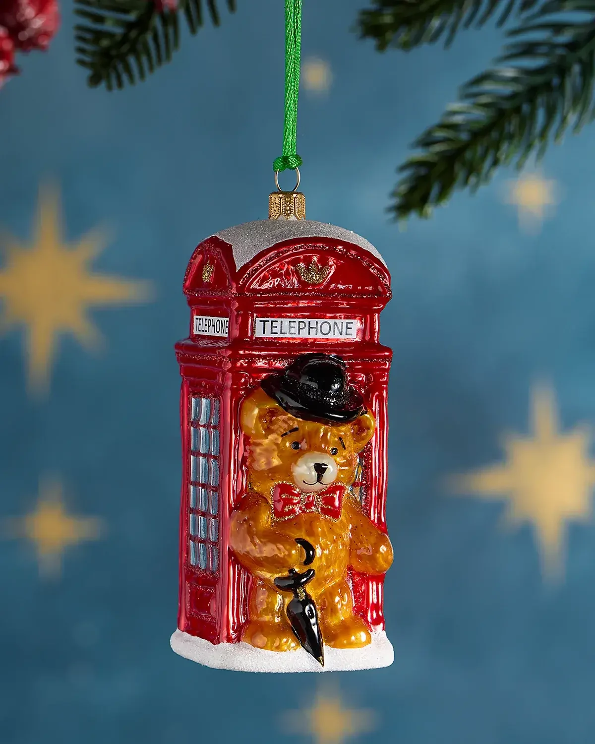 Exclusive Teddy Bear in Phone Booth Christmas Ornament