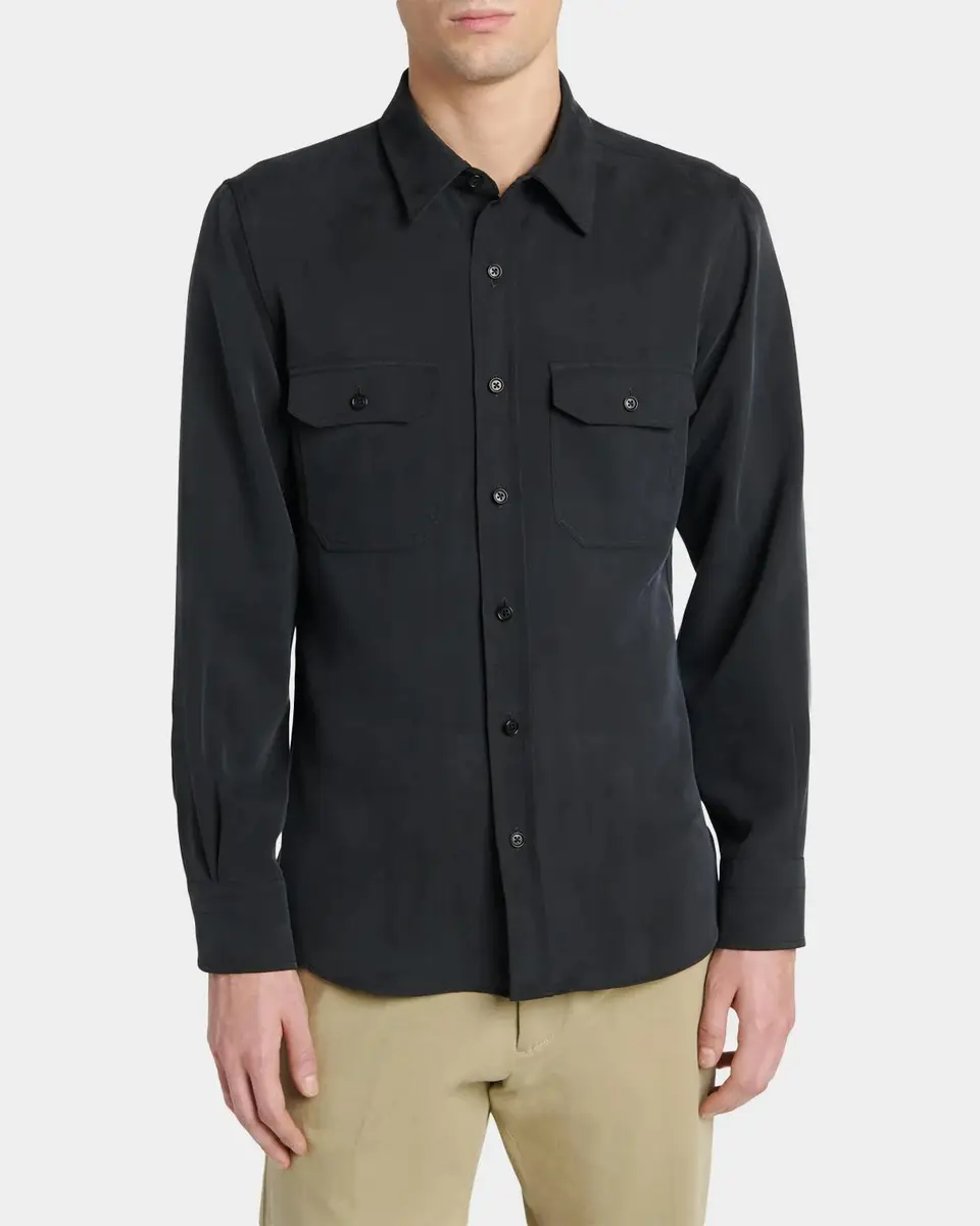 Tom Ford Men's Silk Twill Flap Pocket Button-Down Shirt | Thumbnail 4 Tom Ford Men's Silk Twill Flap Pocket Button-Down Shirt | Thumbnail 4