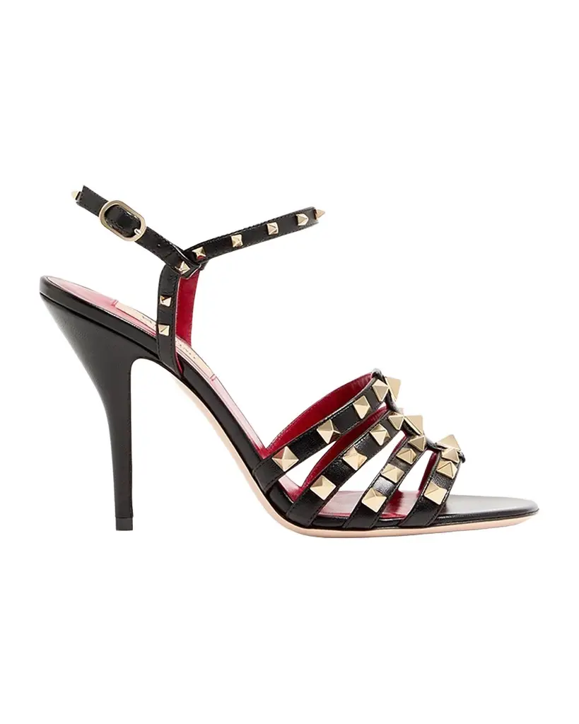 Valentino Garavani 100mm Rockstud Leather Ankle-Strap Sandals | Image 1 Valentino Garavani 100mm Rockstud Leather Ankle-Strap Sandals | Image 1